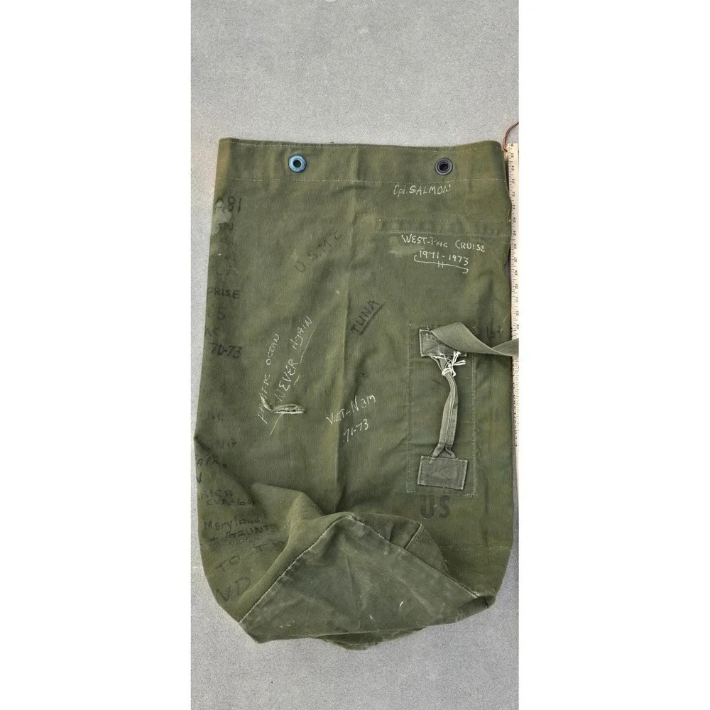 VTG Vietnam War USMC Type I Canvas Duffel Bag Trench Art Sea Bag USS Enterprise